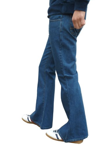 Mens Stonewash Blue Denim Bell Bottom Mod Retro Flares Jeans3