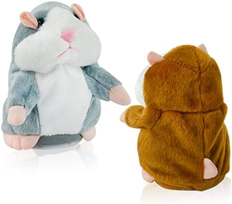2 Talking Hamster Toy - Grey & Brown, Imitation Repeat What You Say Funny Kids Stuffed Toys, Electronic Pet Interactive Recording Toy, Cute Early Learning Gift for Kids Infants, Accompanying dolls
