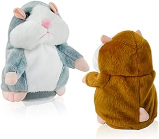 2 Talking Hamster Toy - Grey & Brown, Imitation Repeat What You Say Funny Kids Stuffed Toys, Electronic Pet Interactive Recording Toy, Cute Early Learning Gift for Kids Infants, Accompanying dolls