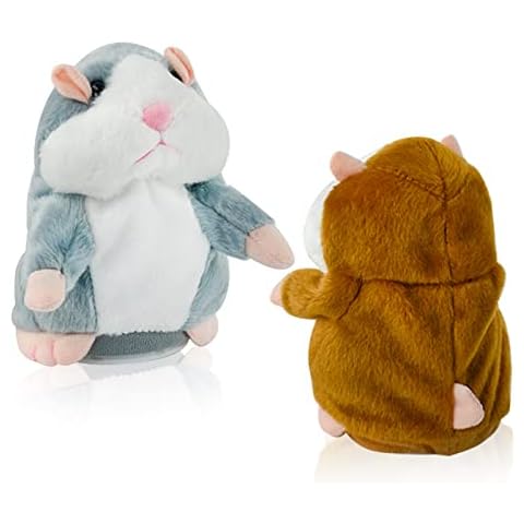 2 Talking Hamster Toy - Grey & Brown, Imitation Repeat What You Say Funny Kids Stuffed Toys, Electronic Pet Interactive Recording Toy, Cute Early Learning Gift for Kids Infants, Accompanying dolls Cover