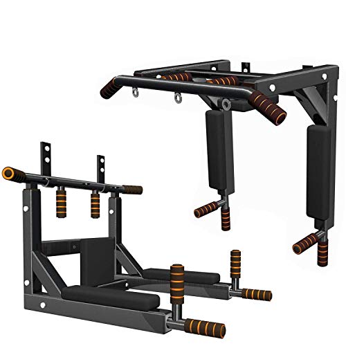 MAXSTRENGTH Multifunctional Wall Mounted Pull Up Bar Dip Station Chin Up bar Full Body Workout Bar Heavy Duty Training Equipment Fitness Non-Slip Handles Dip Station for Indoor