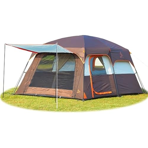 KTT Extra Large Tent 10-12-14 Person(Style-B),Family Cabin Tents,2 Rooms,3 Doors and 3 Windows with Mesh,Straight Wall,Waterproof,Double Layer,Big Tent for Outdoor,Picnic,Camping,Family Gathering
