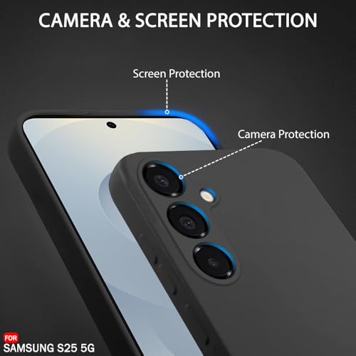 Image of TheGiftKart Liquid Silicone Back Cover Case for Samsung Galaxy S25 5G | Soft Micro-Fibre Lining Inside | Camera & Screen Protection | Shockproof Back Cover for Samsung S25 5G (Silicone, Black)