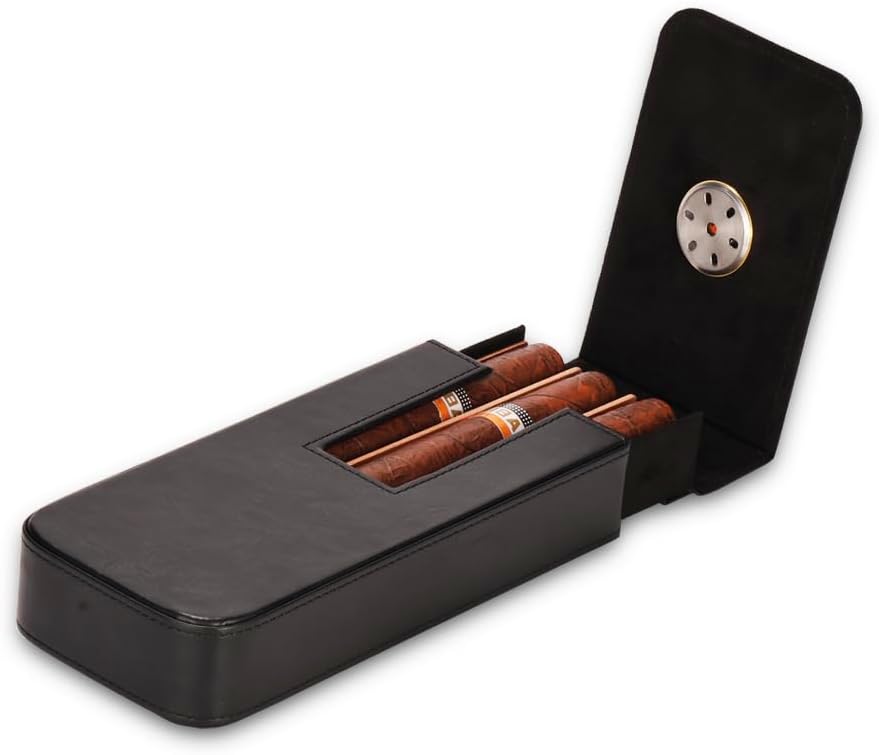 Leather Cigar Case -Thick cedar travel humidor, Cedar Wood Lined Cigar Humidor with Silver Stainless Steel Cutter image 3