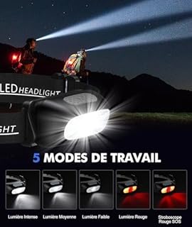 EOIWUY Lampe Frontale, [Lot de 2] Lampe LED Frontale Ultra Puissante Rechargeable avec 5 Modes, Lumière Blanche et Rouge & Étanche IPX4, 60° Réglable Lampe Torche Frontale Running pour Adultes/Enfants