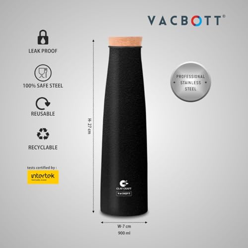 Image of Clay Craft Vacbott Crest Combo Set Single Walled Non Insulated Water Bottle, 900ml, with Single Walled Victor Mug Set of 2 (Black) Steel Bottles for School, Office, Home, Gym, Leakproof, Rust free