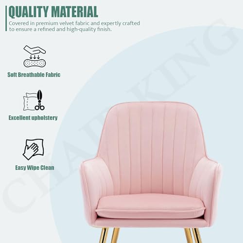 Image of Velvet Chair with Floral Pillow for Home | Modern Accent Armchair in Soft Velvet Fabric with Golden Legs | Set of 2 Premium Accent Chair for Living Room Bedroom Restaurent | (Baby Pink)