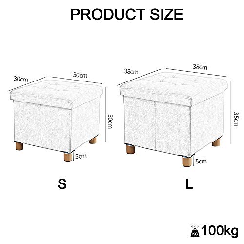 Pouf cube en bois massif et éponge haute élasticité lin gris - 4