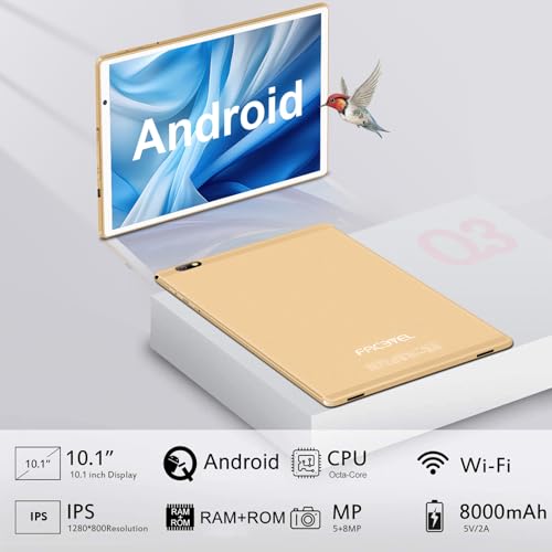 Image of 2026 Lastest Tablet 10 inch Android Tablet with 14GB RAM 128GB ROM, Octa-Core 2.0 GHz, 8000mAh Battery, 5G WiFi, BT 5.0, HD IPS Touchscreen, GMS, 5 MP + 8MP Dual Camera,Tablet with Keyboard Mouse,Gold