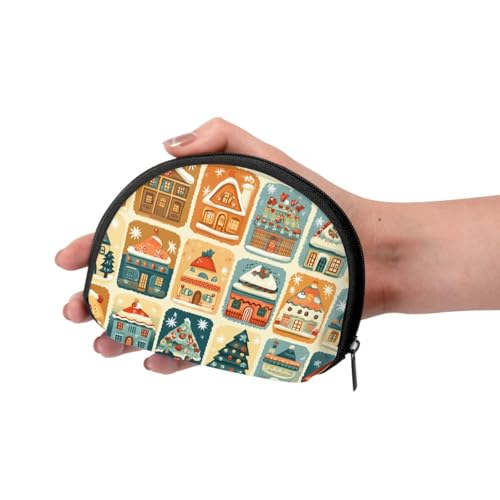 Portable Coin Purse Xmas-Gingerbread-Houses Mini Zippered Money Pouch Card Holder3
