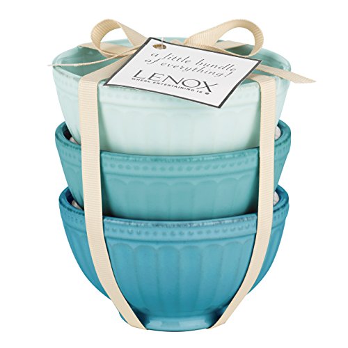 Lenox French Perle Groove Bowls (Set of 3), Mini, Blues Lenox French Perle Groove Bowls (Set of 3), Mini, Blues