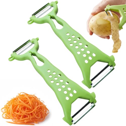 2 Pezzi Pelapatate Universale,Pela Verdure 2 in 1 in Acciaio Inox Doppia Funzione Con Lama Affilata e Impugnatura Ergonomica Utensile Manuale per Uso Quotidiano in Cucina per Frutta e Verdura