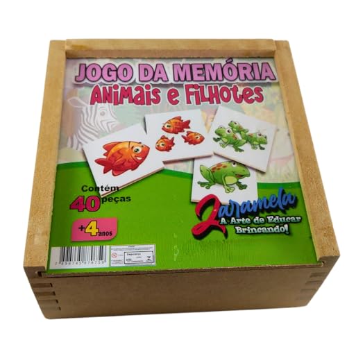 Jogo Memória Filhotes Animais Caça-Palavras Quebra-Cabeça Brinquedo Pedagógico Madeira MDF 40 Peças