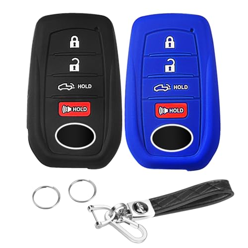 QBUC 2pcs for Toyota Key Fob Cover Tacoma Prius Venza Corolla Crown Sequoia Tundra Grand Highlander RAV4 Prime，4 Buttons Remote for Toyota Key Protection Case Key Chain Car (Blue)