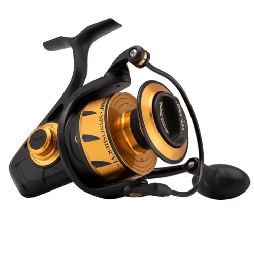 PENN Spinfisher VI Spinning Inshore Fishing Reel, HT-100 Front Drag, Max of 20lb | 9.0kg, Made with an All-Metal Reel Body and Spool Design, 4500, Black Gold