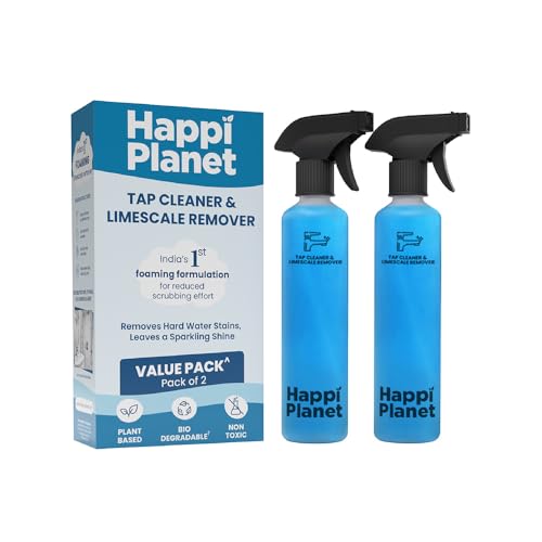 Image of Happi Planet | Tap Cleaner & Limescale Remover | India's 1st Foaming Formulation for Reduced Scrubbing Effort | 500ml X 2 | All Purpose Cleaner - Suitable for Bathroom, Tap, Shower, Tiles, Mirrors