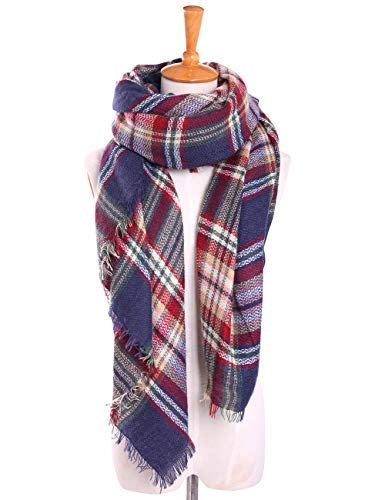 Bess Bridal Women's Plaid Blanket Winter Scarf Warm Cozy Tartan Wrap Oversized Shawl Cape