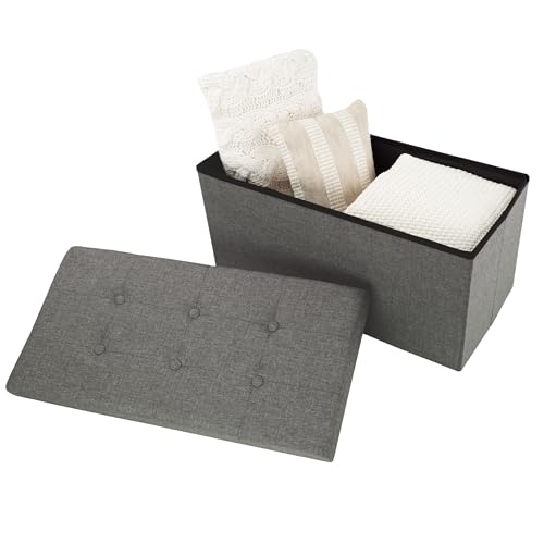 Image of Lavish Home Folding Storage Ottoman - Set of 2 30-Inch Folding Tufted Footrest, Linen Chest, or Bench with Removable Bin for Living Room, Bedroom, or Dorm (Dark Gray)
