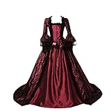 18th Century Women's Rococo Ball Gown Printing Long Gothic Victorian Dress Masquerade Theme Dresses (Red-5, M)