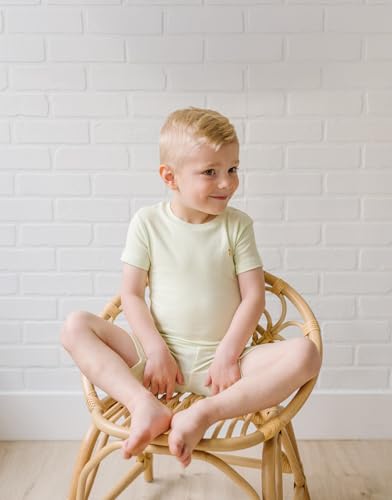 moimoln Solid Soft Cotton Modal Baby Toddler Boys Girls Snug fit Pjs Pajama short Sleepwear Pale Green 2T