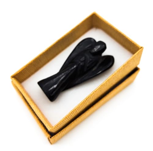 Schutzengel Schwarzer Turmalin Edelstein 5 cm Gl&uuml;cksbringer Heilstein in Schmuckbox | Schutz Energie Gl&uuml;ck
