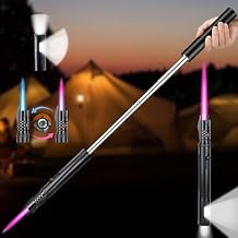 Windproof Torch Lighter, Long Camping Lighter Refillable Butane Gas - 4 in 1 Extendable Lightsaber Lighter with Safety Lock/Jet Flame Cool Lighters for Fireplace Campfires Outdoor Tool for Men