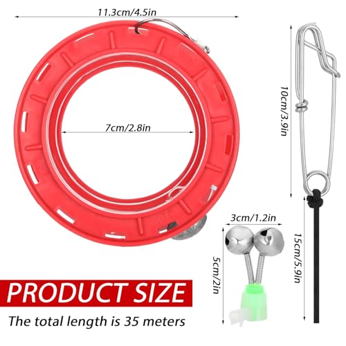 Kit Completo Roowest Carrete Manual 6 Pulgadas con Línea 42# 35m, Timbre y Cordón de Seguridad para Pesca en Orilla miniatura 2