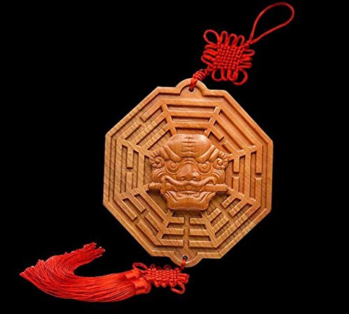 MIROOOO Chińskie lustra Feng Shui Wejście Gossip Mirror 16,5 cm Mahogany Rzeźbiona głowa Tygrysa Miecza Bestii Lustro Przynosi szczęście