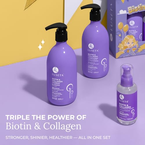 Image of Luseta Biotin Trio Hair Care Set Moisturizing Shampoo and Conditioner Set 16.9 oz*2 and 3.38 oz Hair Serum Thickening for Thinning Damaged Dry Hair