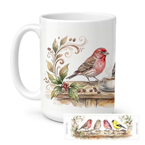 Finches Morning Coffee Ceramic Mug 15 oz