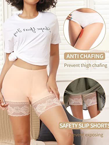 JOYSHAPER Slip Shorts for Under Dresses Thigh Slimmer Short Panties for Women Anti Chafing Thigh Bands with Lace Beige 2XL - Thumbnail 3