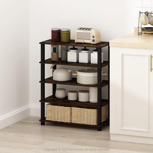 Image of Furinno Turn-S-Tube Storage Shelves Set of 2, 3-Tier Stackable Standing Shelf, Open Corner Shelf, for Organization and Storage, Living Room, Garage, Home Office, Amber Pine