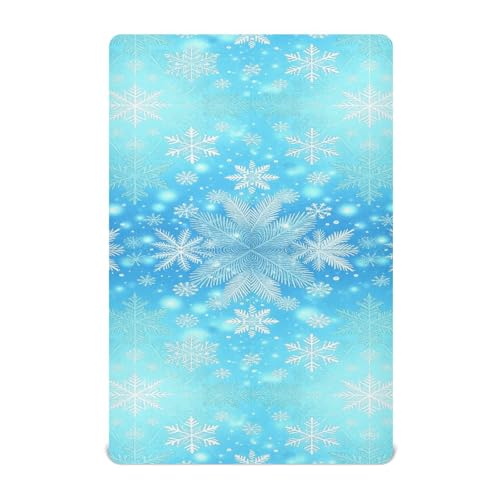 Sábanas de invierno con copos de nieve azules esenciales para minicuna de 39 x 27 pulgadas