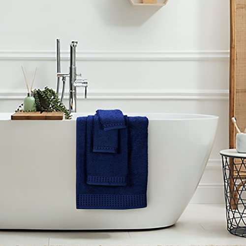GLAMBURG 100% Cotton Ultra Soft 6 Pack Towel Set, Contains 2 Bath Towels 28x55 Inches, 2 Hand Towels 16x24 Inches & 2 Wash Coths 12x12 Inches, Compact Absorbent Lightweight & Quickdry - Navy Blue - Image 5