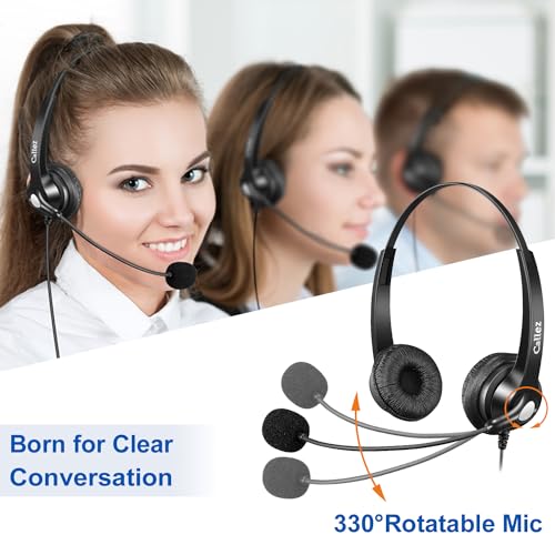 RJ45 Telefon Headset mit Mikrofon Noise Cancelling & Quick Disconnect Kabel, Festnetztelefon Kopfhörer Kompatibel mit Siemens Unify OpenStage 30 40 60 80 OpenScape, Mitel/Aastra 5370 6773 Telefone