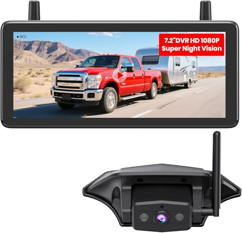 AUTO-VOX RV Backup Camera Wireless Plug and Play: Compatible with Pre-Wired RV, IR Night Vision, HD 1080P 7.2'' DVR 3-Channels, Stable Signal & Wide Angle Rear View Camera for Trailer Camper Motorhome