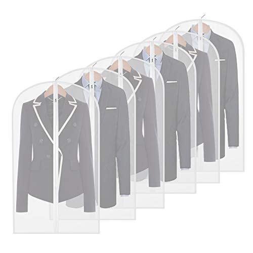Garment Bag Clear,54 Inch Long Dress Moth Proof Garment Bags Dust Cover White Breathable Full Zipper for Dance Clothes Closet Pack of 6