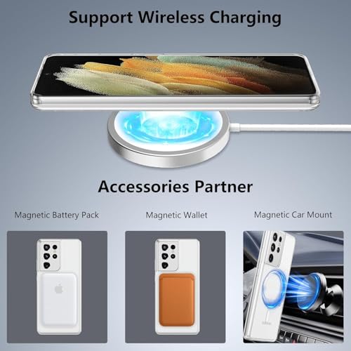Image of Magnetic Case for Samsung Galaxy S21 Ultra Compatible with MagSafe, Shockproof Phone Bumper Cover, Anti-Scratch Clear Back Plastic (Clear)