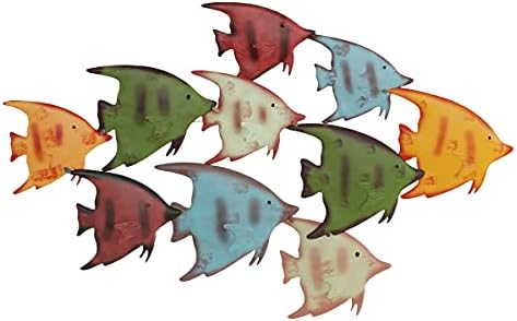 Lavish Home School of Fish Wall Art Nautical 3D Metal Hanging Decor with Vintage Ocean Theme, Coastal Seaside-Inspired Underwater Design, Perfect for Home Interior and Outdoor Artwork Wall Decorations - Multicolor