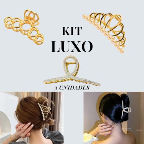 Kit Prendedor Grande De Cabelo Metal Dourada Piranha Presilha Luxo Elegante Vintage Moda Estilo Pent