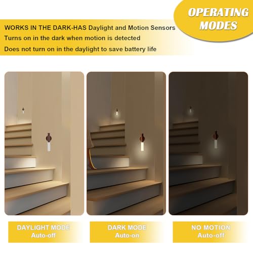 LANDGOO Wooden Motion Sensor Lights Indoor, Magnet Body Hallway Rechargeable LED Wireless Battery Operated Wall Sconce, Portable Decor Torch Night Lighting for Bedroom (Walnut Wood 2PCS) - Image 7
