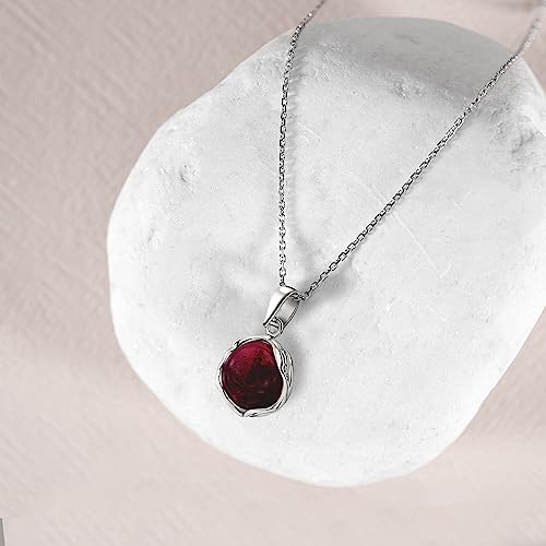 925 Sterling Silver Garnet Necklace - Dainty 12Mm Round Gemstone Pendant, January Aquarius Birthstone, Delicate Handmade Jewelry, Vintage Antique Style Basic Jewel, Perfect Gift For Classy Women #TOP3