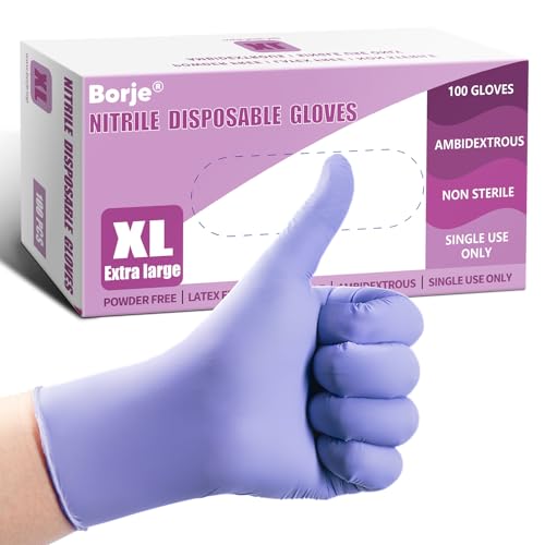 Borje Nitrile Gloves XL, 100 Count Disposable Gloves, Iris Blue, Latex-Free Powder-Free, Medical Exam, Food Safe, Cleaning, Cooking