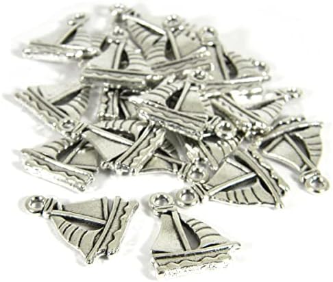 10 Double Sided 3/4 inch Sailing Boat Sailboat Jewelry Charm Pendants With Loop Ring Hole image 4