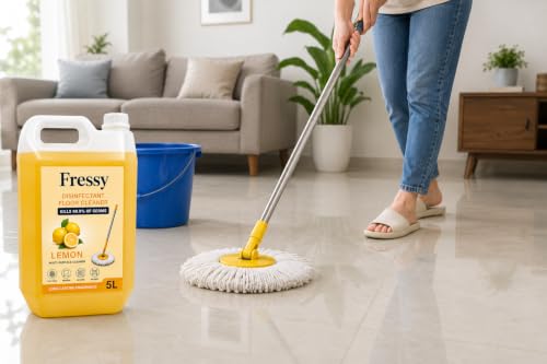 Image of Disinfectant Floor & Surface Cleaner | Lemon Fresh | 5 Litre | Kills 99.9% Germs | Multi-Surface - Bathroom, Ceramic, Marble, Granite, Mosaic