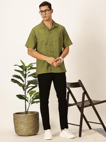 Image of Thomas Scott Men's | Solid | Half Sleeve | Regular Fit | 100% Cotton | Double Pocket | Spread Collar | Casual Shirt
