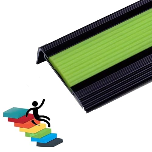 MACAGGTNTU Lumineux Profilé D'escalier 100cm Aluminium Nez De Marche Largeur 45 50 55 60 70 85mm Fluorescent Protecteur De Bord D'escalier(Black+Green,W45mm)