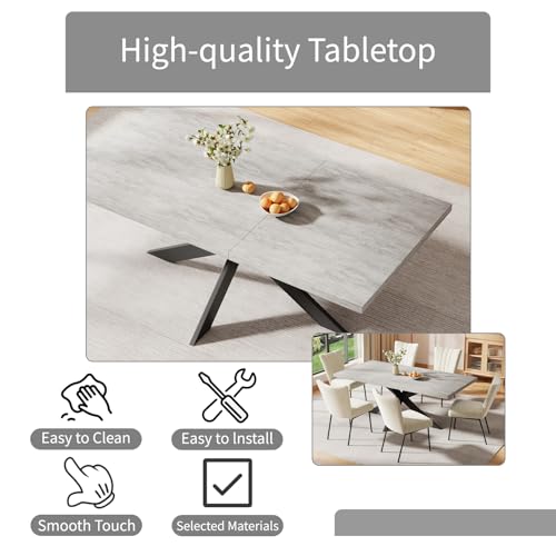 ZckyCine 6-Piece Extendable Dining Table Set, Modern 63''–79'' Grey Wood Table with 6 Grey Fabric Chairs, Dining Room Table and Chairs for 6, Ideal for Kitchen or Dining Room - Image 5