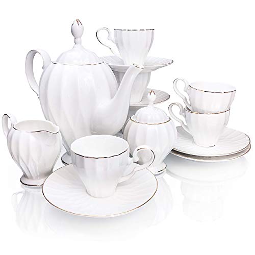 BTäT- Royal Tea Set, 6 Tea cups (5oz), Tea Pot (38oz), Creamer