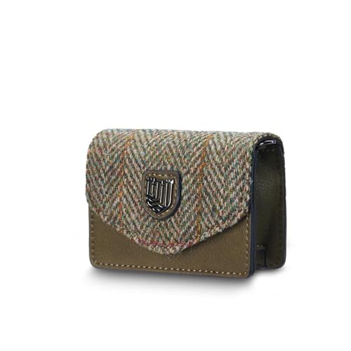 Islander The Card Case - Made of Microfibre Leather & Harris Tweed, 4.13'x3.14' (Chestnut Herringbone)